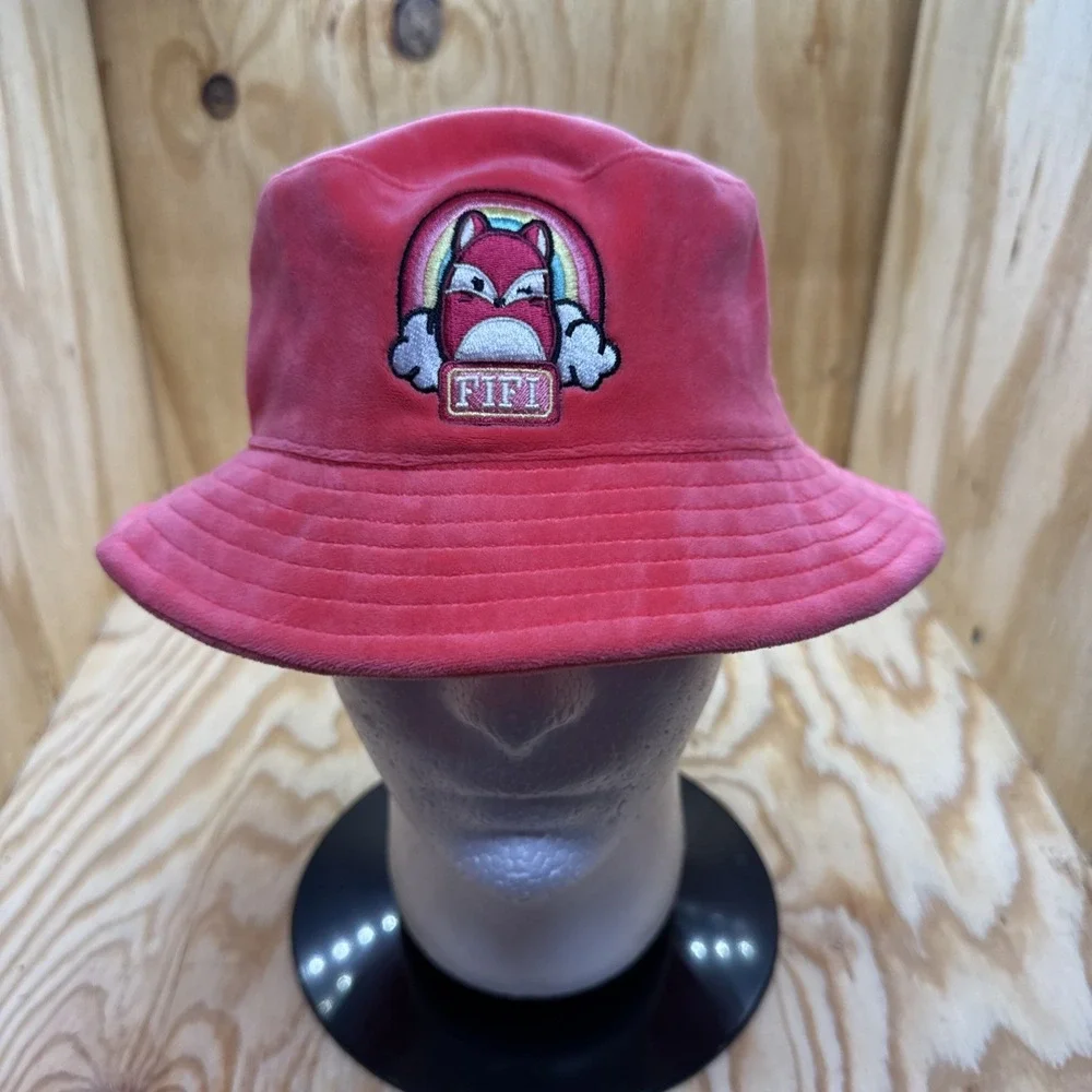 Squishmallows Fifi Fox Bucket Hat Cap‎ Velour Pink Soft Fluffy Rainbow
